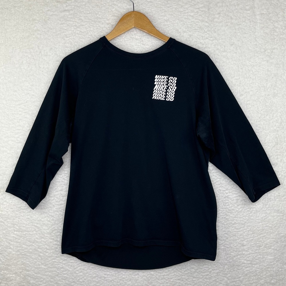Nike SB Women Black 3/4 Sleeve Stacked Logo Softball L Dri Fit